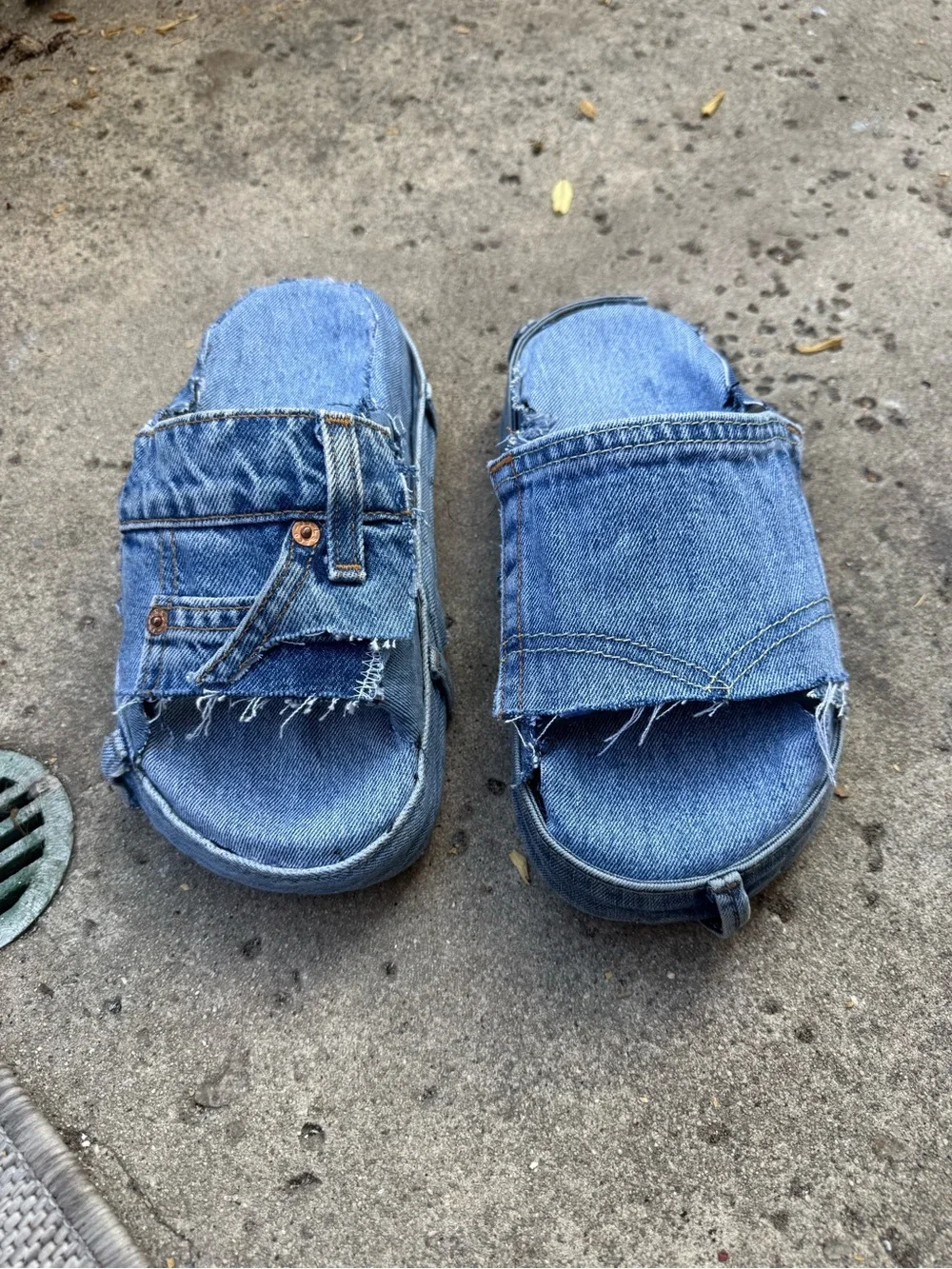 Denim platform slides made by me @ SoleMateDenim